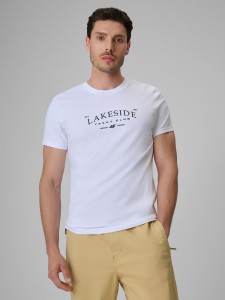 4F T-shirt regular z nadrukiem męski - biały L