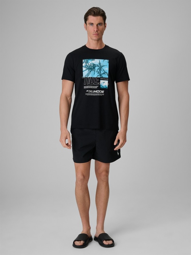 4F T-shirt regular z nadrukiem męski - czarny XXL