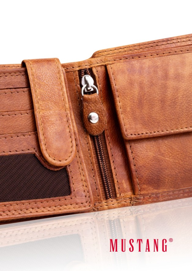 MUSTANG Denimo Wallet Side Opening With Button SKÓRZANY PORTFEL POJEMNY MA KARTY PREMIUM RFID