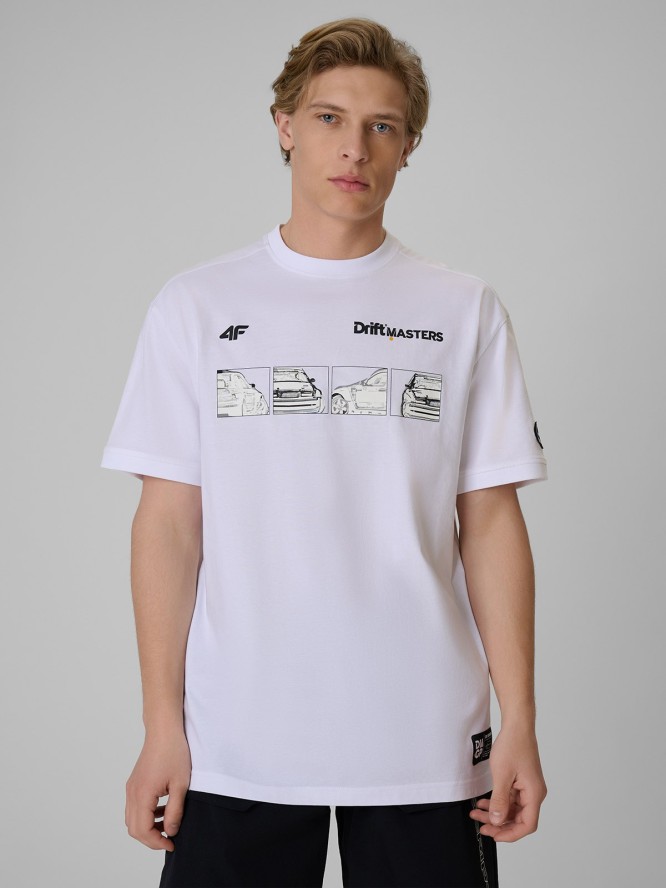4F T-shirt loose z nadrukiem uniseks 4F x Drift Masters - biały XS