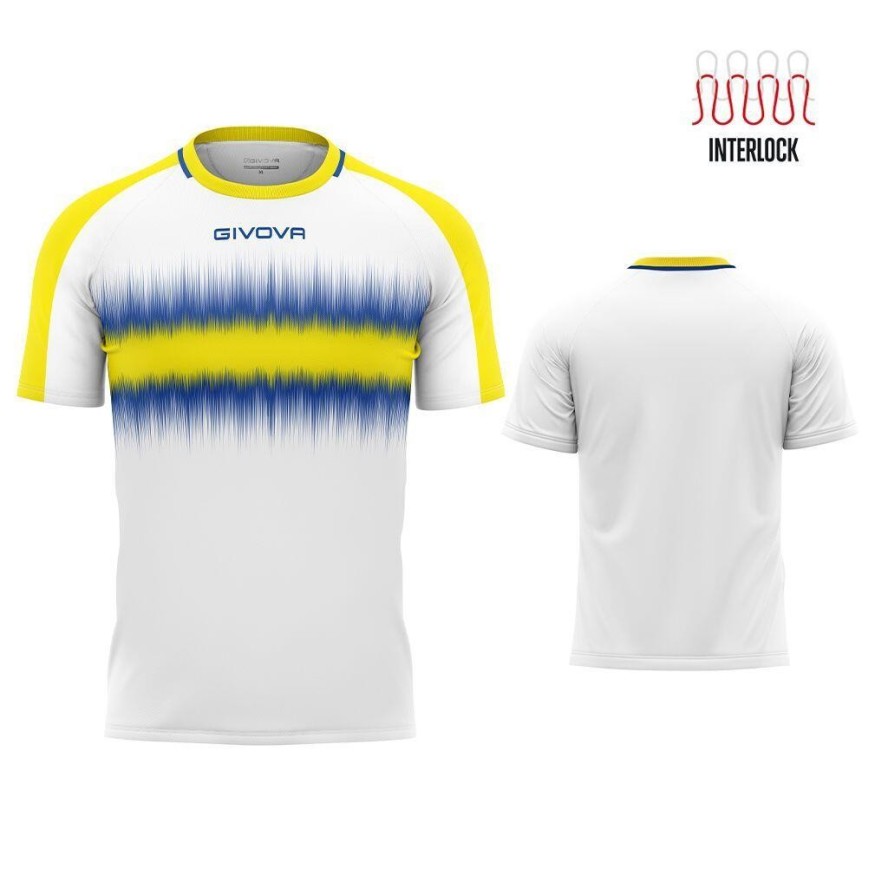 T-shirt sportowy Givova Radio żółto-królewski biały