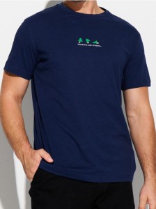 Bawełniana koszulka regular z motywem świątecznym - granatowy