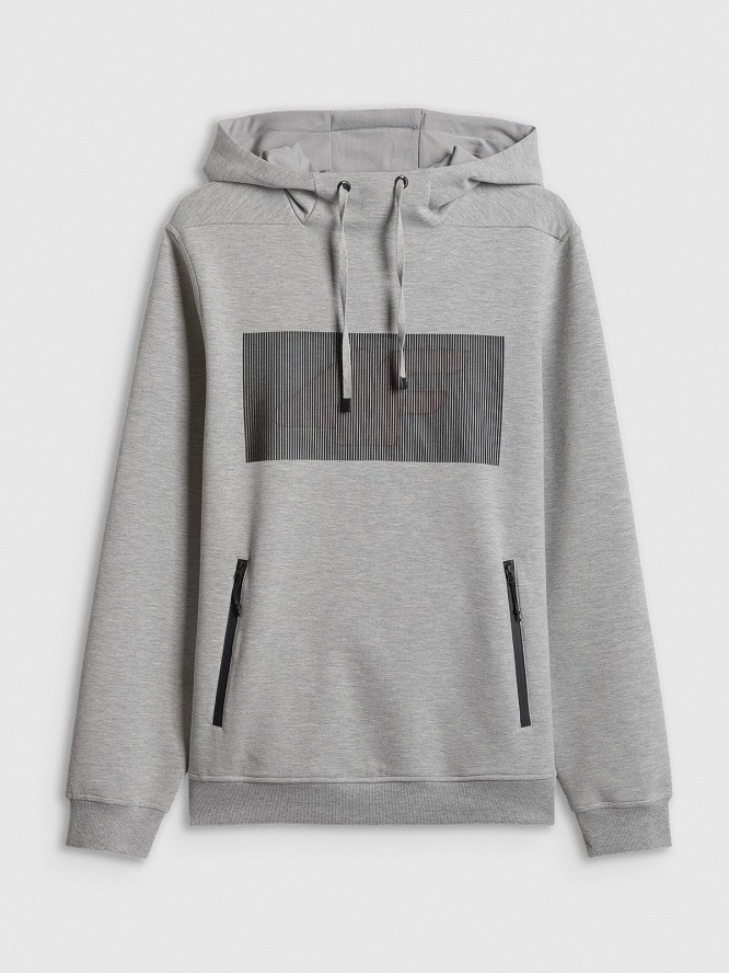 4F Bluza dresowa regular z kapturem męska - szara L