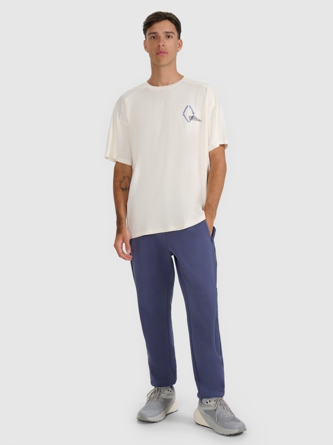 4F T-shirt oversize z nadrukiem męski - beżowy M