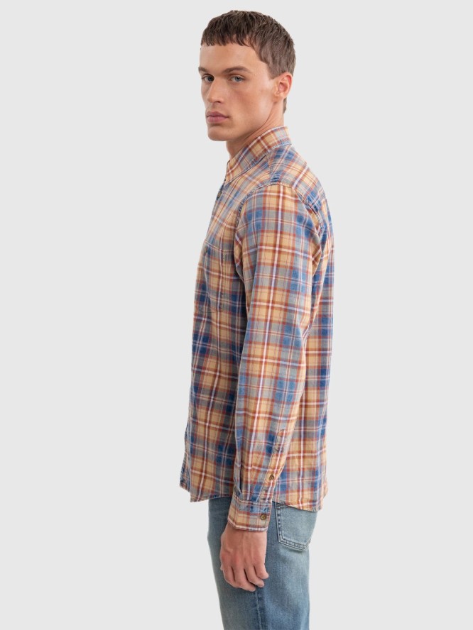 Koszula męska bawełniana w kratę granatowo-pomaraŅczową Indigis 402