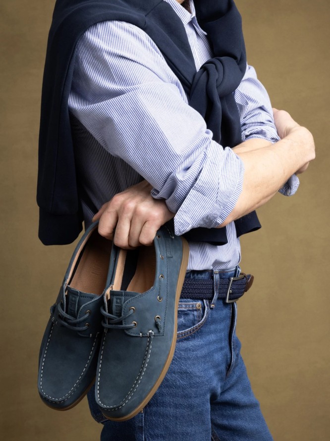 Mokasyny męskie ze skóry naturalnej granatowe RR174163 403