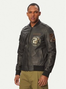 Aeronautica Militare Kurtka skórzana 261PN5055U100839 Czarny Regular Fit