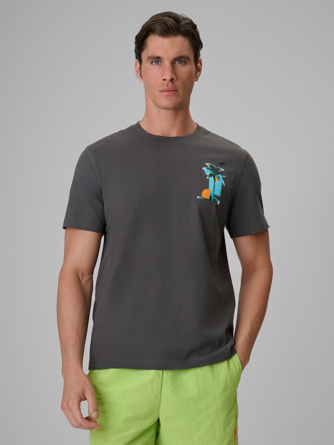 4F T-shirt regular z nadrukiem męski - szary XL
