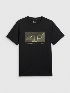 4F T-shirt regular z nadrukiem męski - czarny XXL