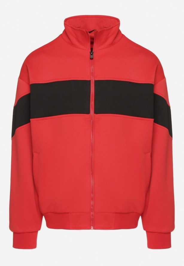 Czerwona Kurtka z Geometrycznym Pasem i Napisem Fonalena