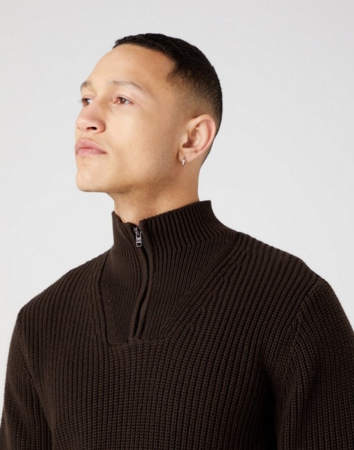 WRANGLER HALF ZIP KNIT MĘSKI SWETER ROZPINANY DELICIOSO BROWN W8D0PJH38 112321332