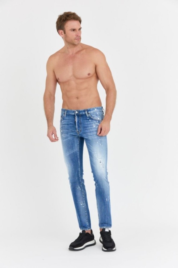 DSQUARED2 Niebieskie męskie jeansy medium bleached spots wash cool guy, Rozmiar 46