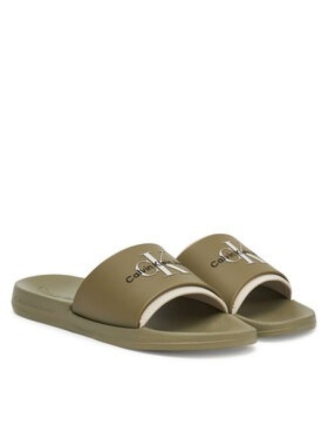 Calvin Klein Jeans Klapki Slide Rubber Neoprene Monologo YM0YM00361 Khaki