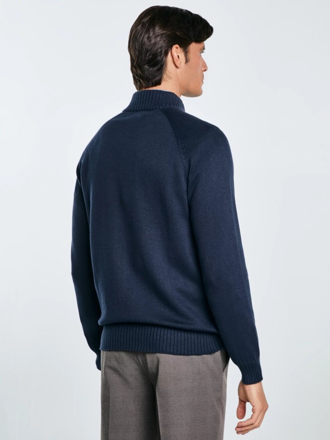 Sweter męski rozpinany ze stójką granatowy Nazar 403