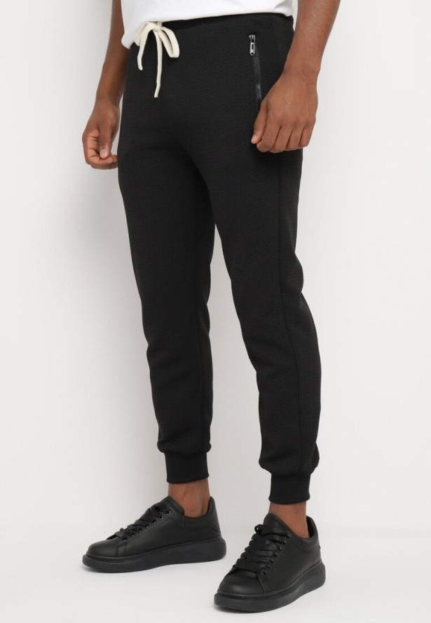 Czarne Spodnie Dresowe z Bawełną z Wysokim Stanem Arliera