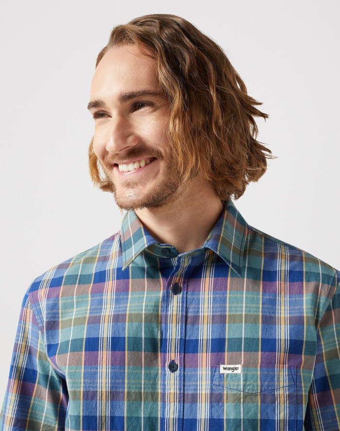 WRANGLER SS 1 PKT SHIRT MĘSKA KOSZULA W KRATĘ KRATA BLUE MADARAS 112350503 W5K0016831