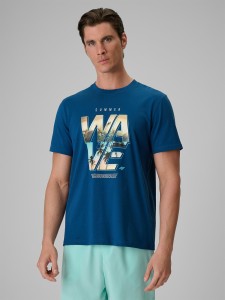 4F T-shirt regular z nadrukiem męski - turkusowy S
