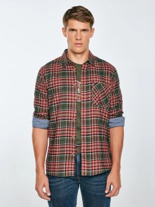Koszula męska flanelowa w kratę bordowo-khaki Koner 303