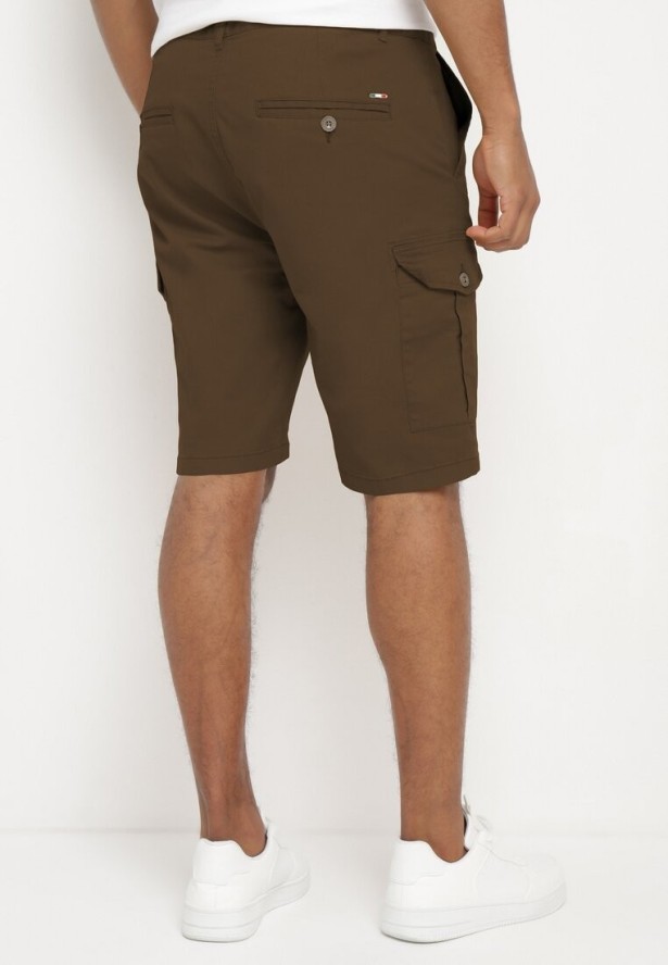 Ciemnozielone Bawełniane Szorty Typu Bojówki z Kieszeniami Zapinanymi na Napy Tiasola