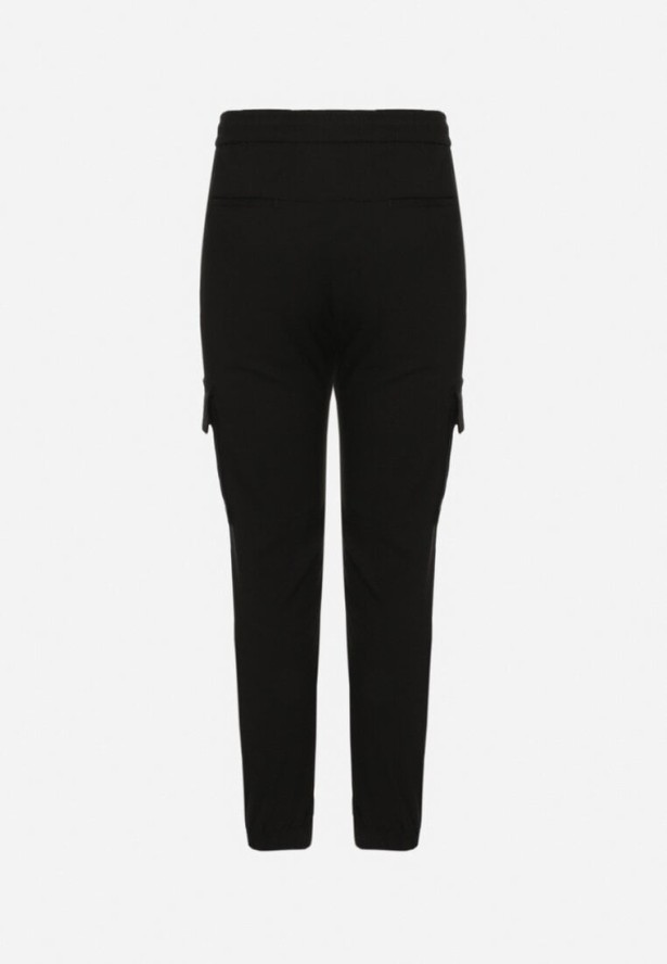 Czarne Spodnie Dresowe Joggery z Kieszeniami Cargo i Gumką w Pasie Naonora