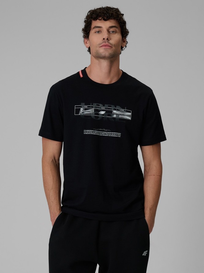 4F T-shirt regular z nadrukiem męski - czarny M