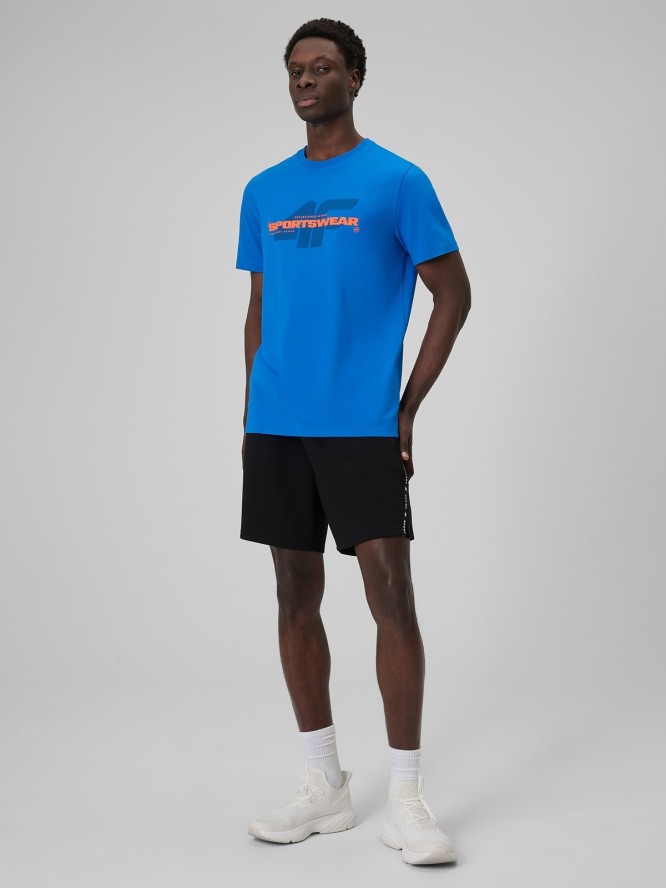4F T-shirt regular z nadrukiem męski - niebieski XL