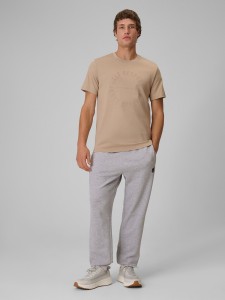 4F T-shirt regular z nadrukiem męski - beżowy XXL