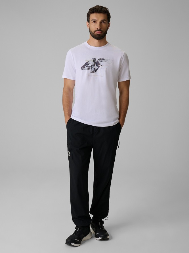 4F T-shirt regular z nadrukiem męski - biały M