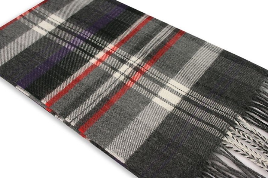 Szalik Szaro-Fioletowy w Kratkę Ciepły, z Frędzlami -V.FRAAS- Jesienno-Zimowy, Męski