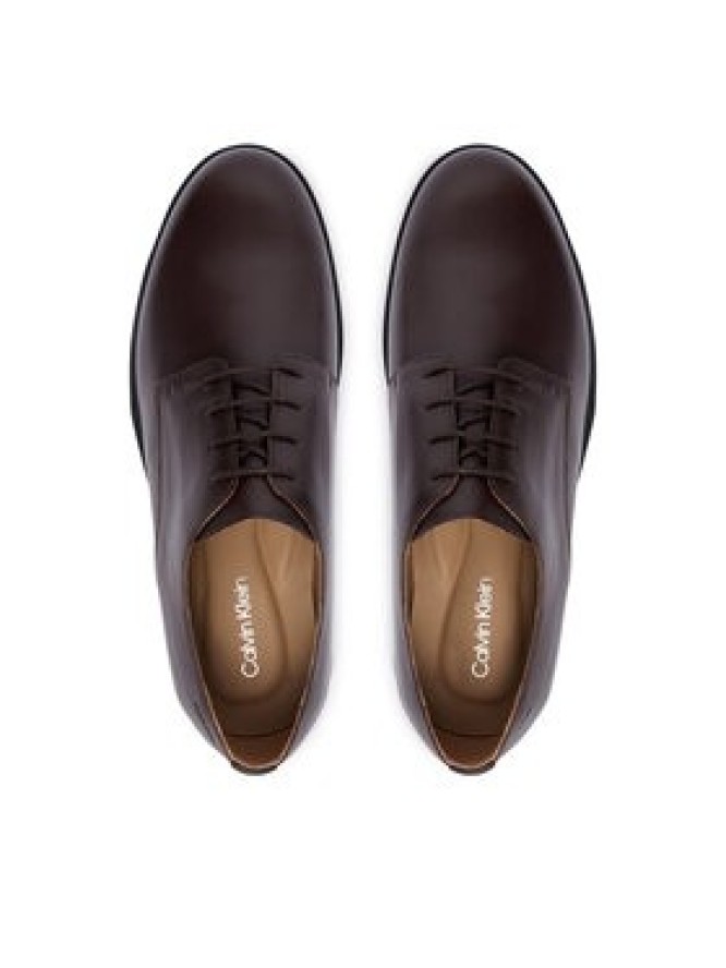 Calvin Klein Półbuty Ess Rubber Derby Lth HM0HM02056 Brązowy ciemny