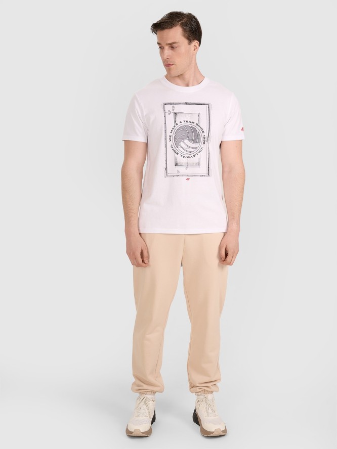 4F T-shirt regular z nadrukiem siatkarskim męski - biały XXL