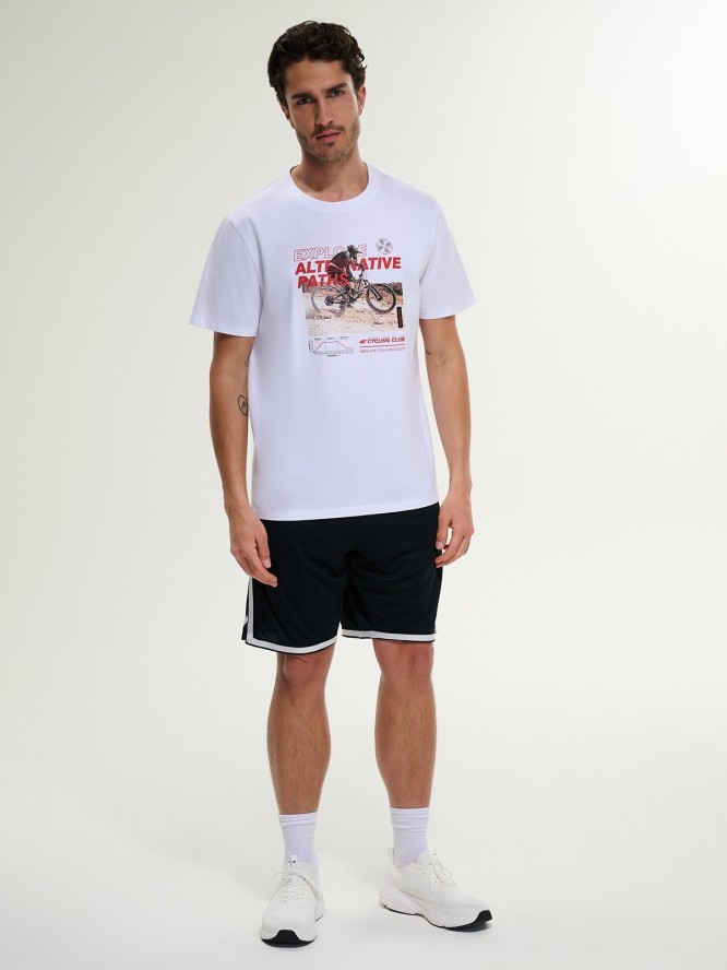 4F T-shirt relaxed z nadrukiem męski - biały L