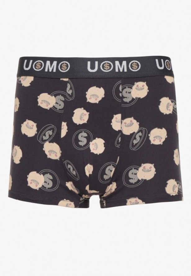 Jasnogranatowe Bawełniane Majtki Bokserki z Napisem i Szeroką Gumką Nelicia