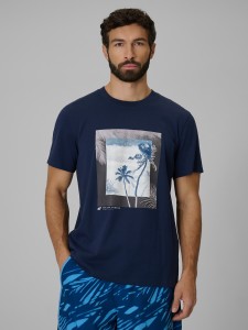 4F T-shirt regular z nadrukiem męski - granatowy L