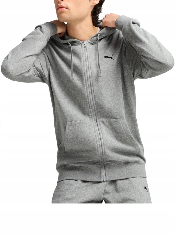 Bluza Męska Puma Z Kapturem Na Zamek Sportowa Szara Basic