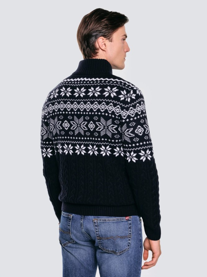 Sweter męski ze skandynawskim wzorem granatowy Kevino 403