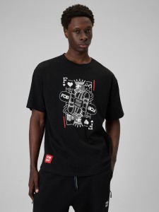 4F T-shirt loose z nadrukiem męski - czarny M