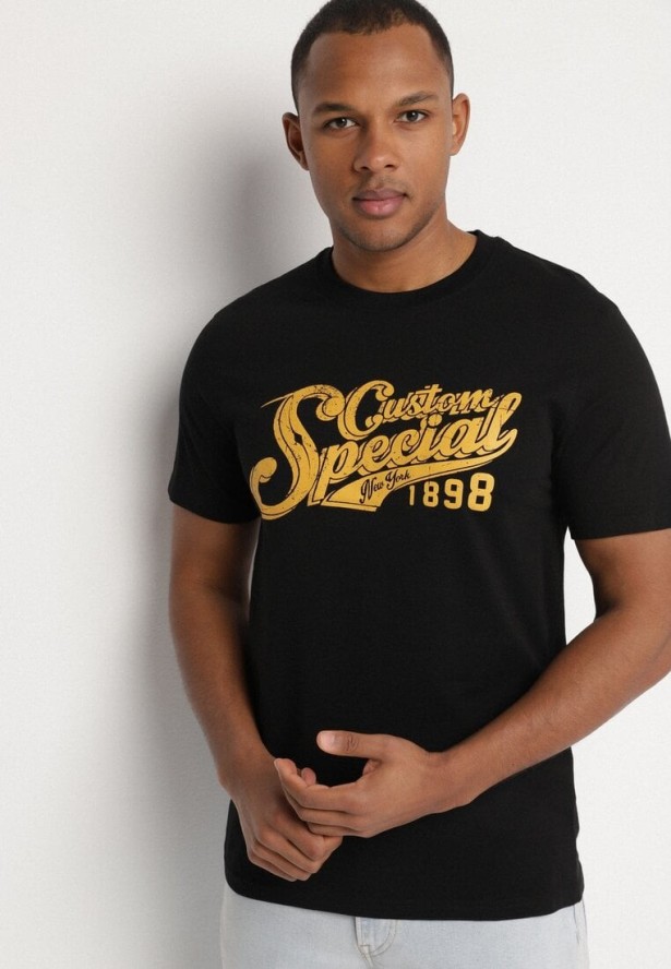 Czarna Bawełniana Koszulka z Nadrukiem z Napisem Mepize