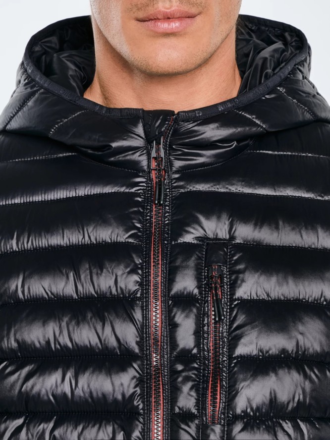 Kurtka męska pikowana z kapturem czarna Horp 906