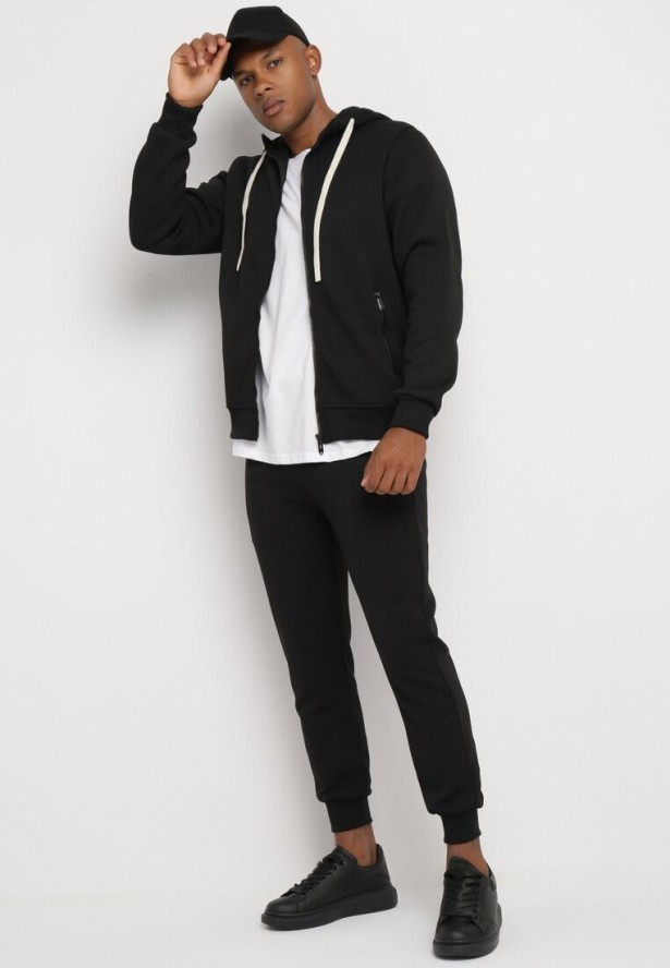 Czarne Spodnie Dresowe z Bawełną z Wysokim Stanem Arliera