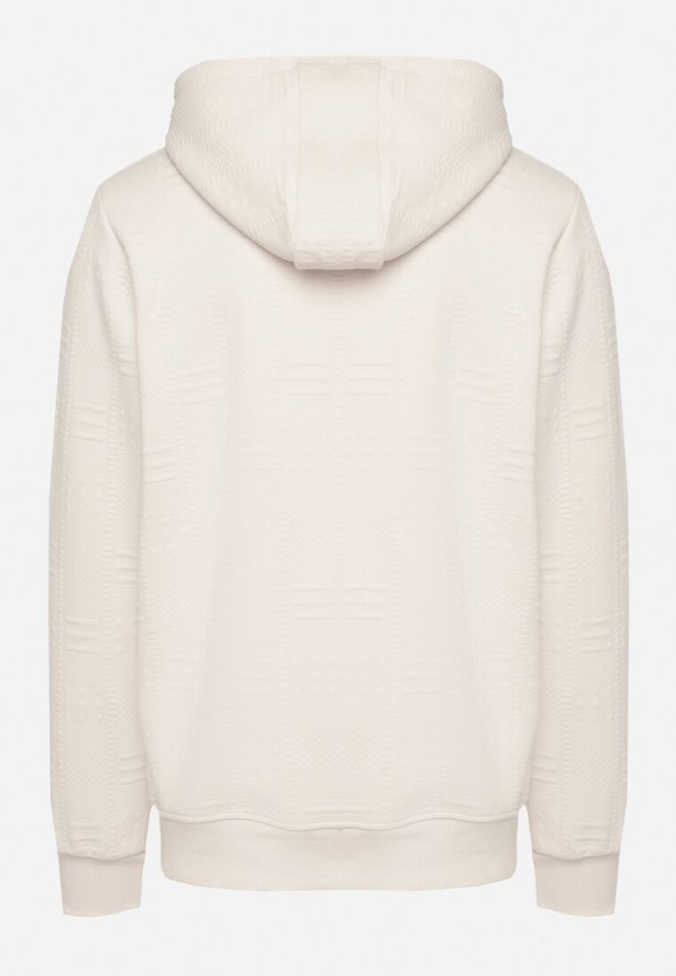 Beżowa Rozpinana Bluza z Bawełną i Kapturem i Ozdobnymi Sznurkami Bialise