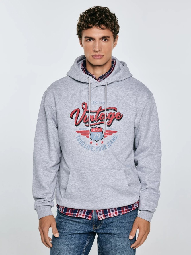 Bluza męska z kapturem z nadrukiem szara Luka 901