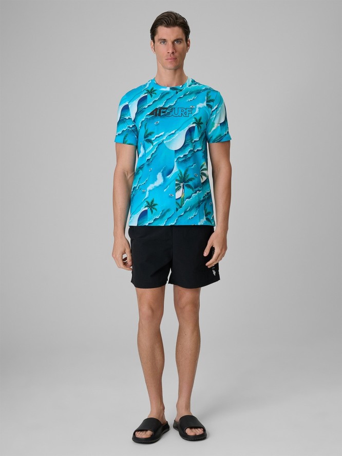4F T-shirt regular z nadrukiem męski - niebieski M