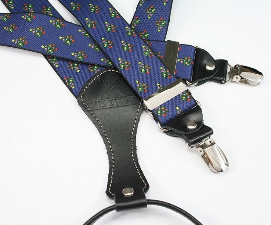 Szelki Szerokie Granatowe w Choinki, Świąteczne, Mikołajowe, na Prezent, Boże Narodzenie -HIS STORY