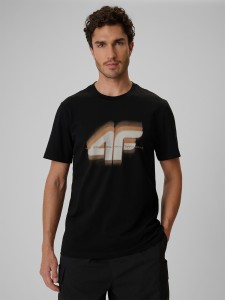 4F T-shirt regular z nadrukiem męski - czarny XL