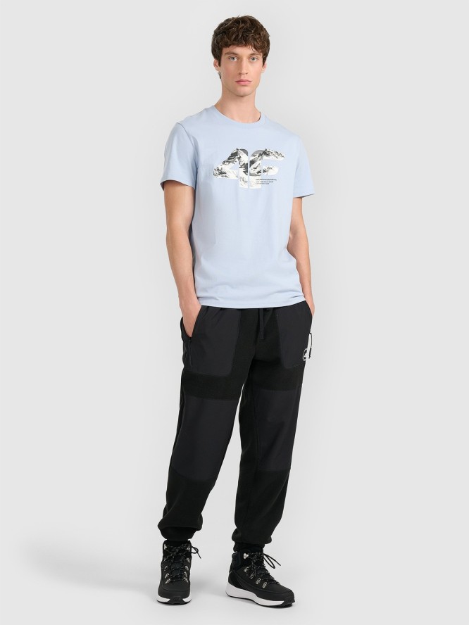 4F T-shirt regular z nadrukiem męski - niebieska M