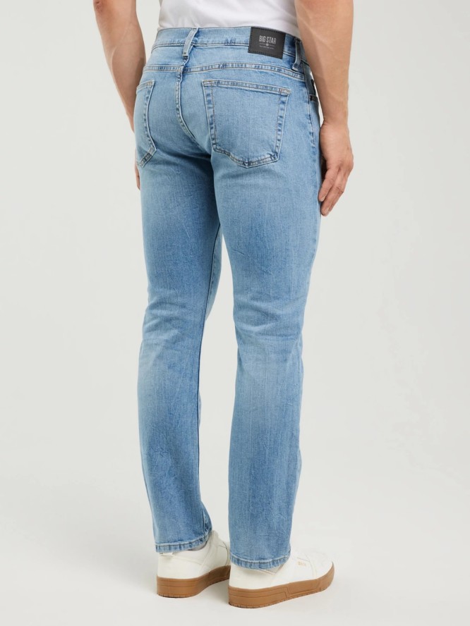 Jeansy męskie dopasowane z przetarciami jasnoniebieskie Tobias 295