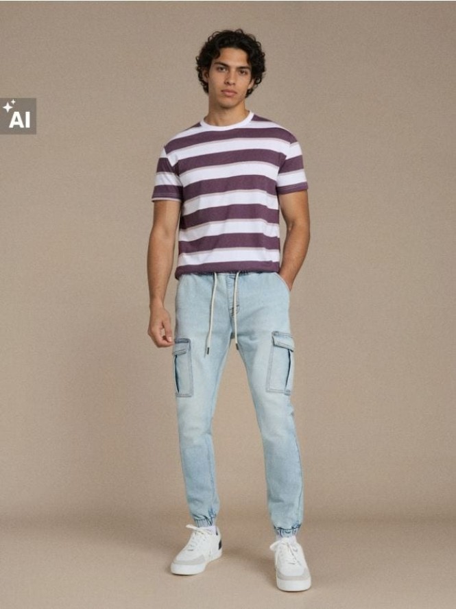 Jeansy jogger z efektem sprania - niebieski