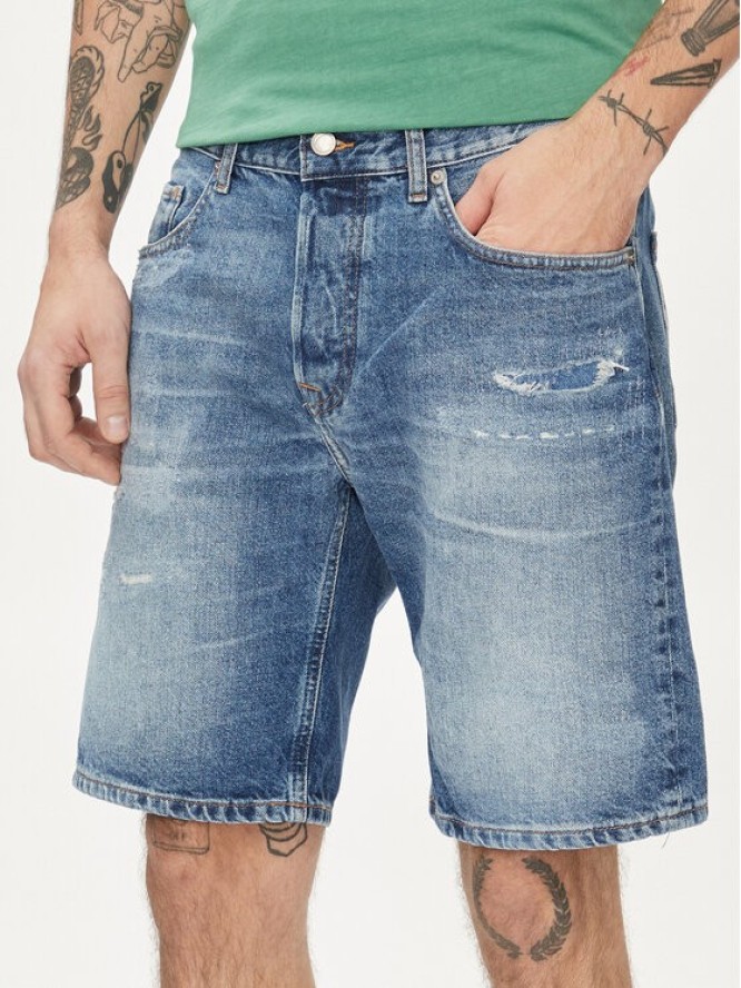 Pepe Jeans Szorty jeansowe Relaxed Short Repair PM801074 Niebieski Relaxed Fit