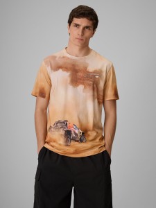 4F T-shirt regular z nadrukiem męski - beżowy M